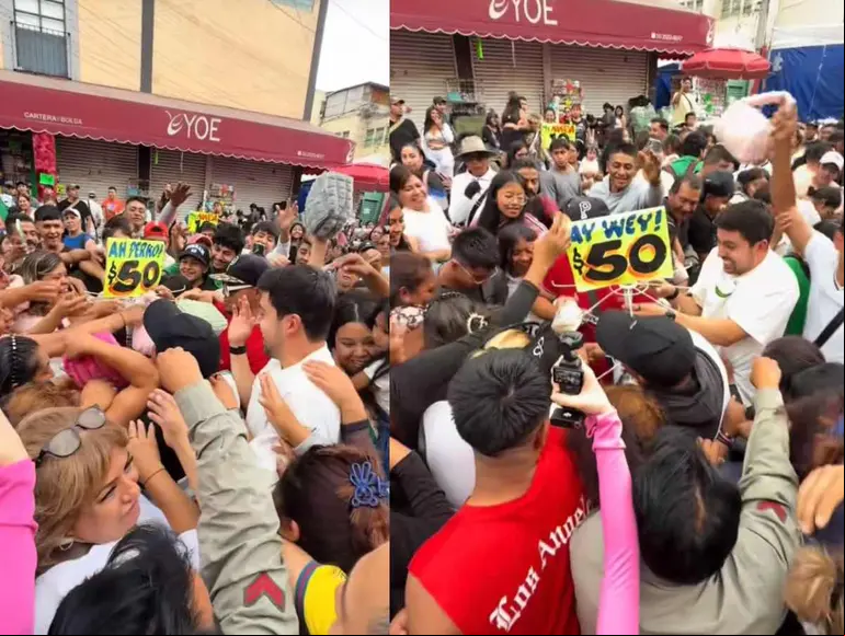 Gente arrebata bolsas que iban a regalar en dinámica de Alex Serrano